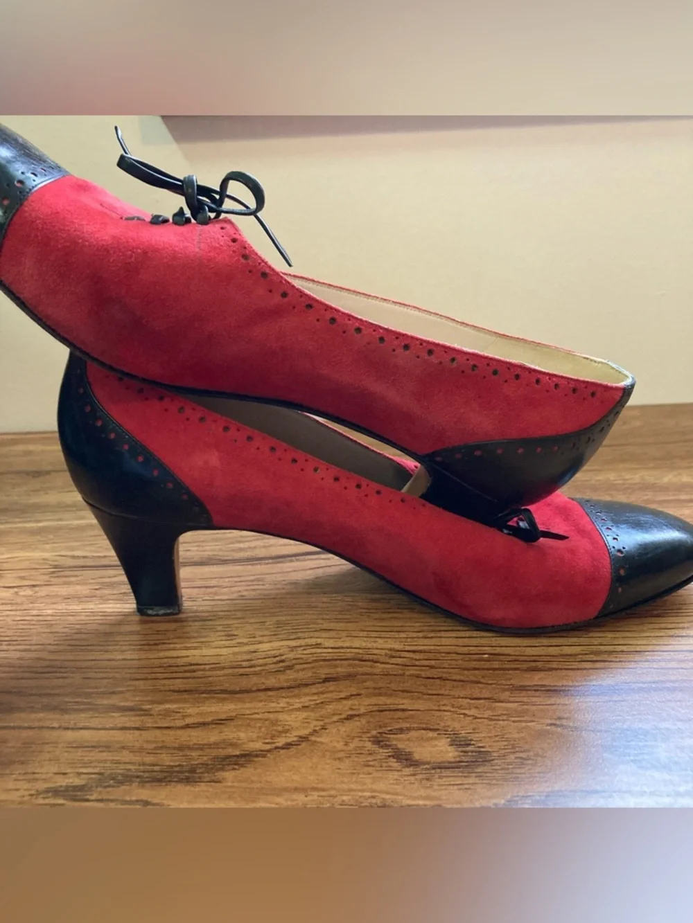 Vintage Evins Red Suede Heels 6.5